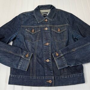 Vintage Gap Jean Jacket Women LARGE Trucker Button Up Denim Y2K  Dark Wash 1663